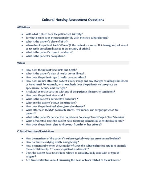cultural assessment questions.